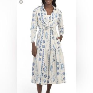 Calypso St. Barth Blue and White Floral Dress with cover up top